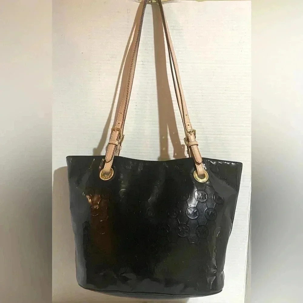 Michael Kors MK signature black metallic tote handbag